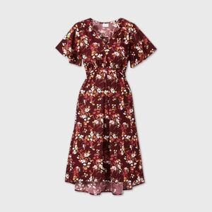 Isabel Maternity by Ingrid & Isabel Burgundy Floral Midi Dress Sz M